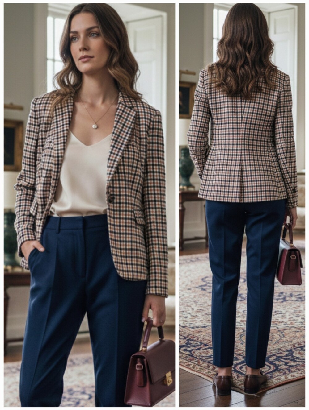 Liz Claiborne New York 8 Vintage Old Money Timeless Academia Gingham Wool Blazer